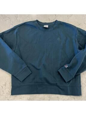 Champion Powerblend Fleece Crewneck Sweatshirt Womens Teal Green Large EUC